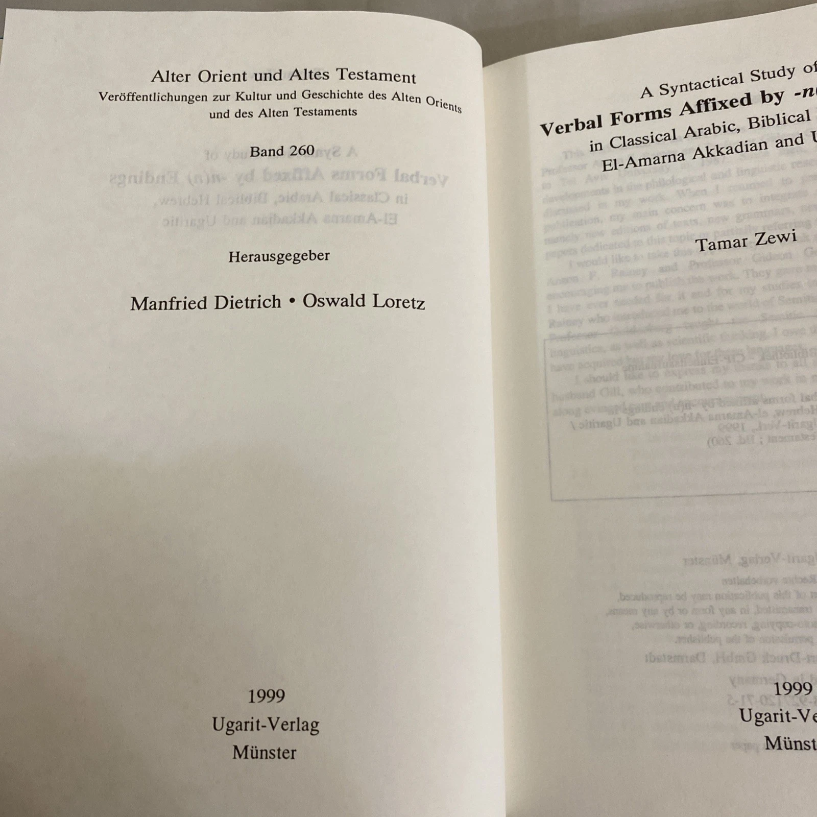 AOAT 260 Tamar Zewi Verbal -n(n) Endings Semitic Syntax Ugarit-Verlag 1999 VG HC - Image 4
