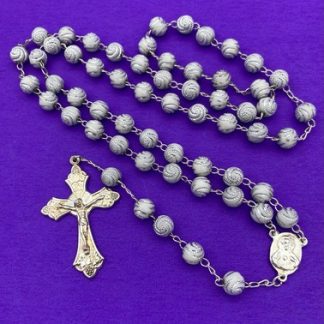 Vtg White & Silver Swirl Acrylic Beaded Rosary, Lourdes, ITALY, Christianity