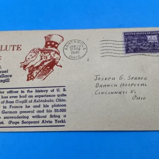 Boone Patriotic Cover 'A Salute' Lt Samuel W Magill Ashtabula OH 1945 3¢ #926