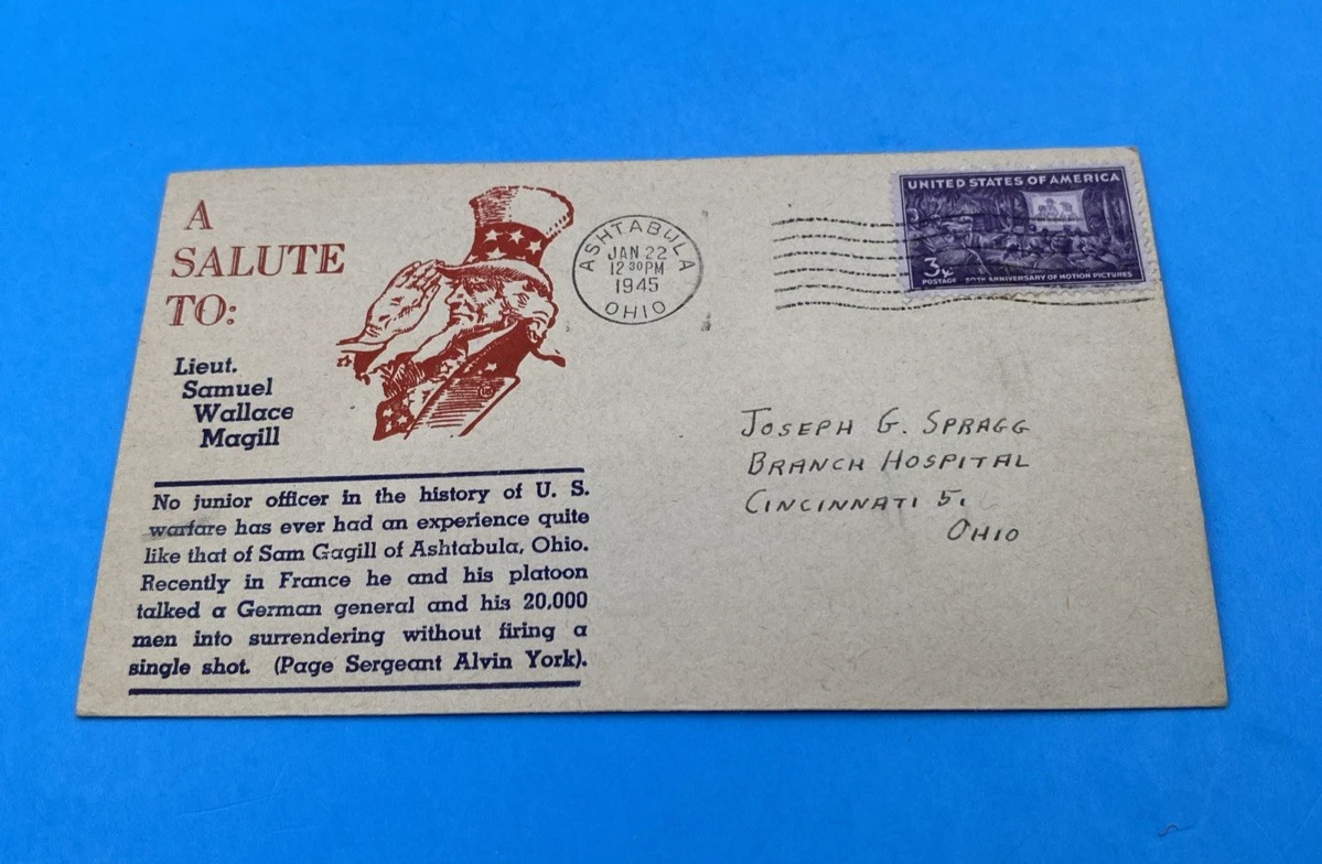 Boone Patriotic Cover 'A Salute' Lt Samuel W Magill Ashtabula OH 1945 3¢ #926