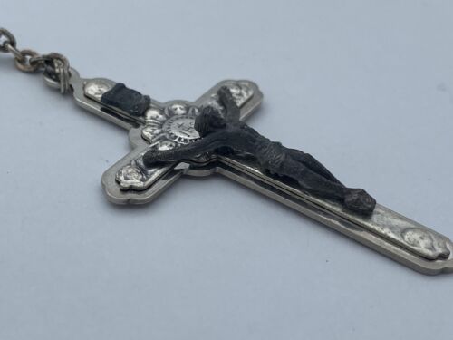 Vtg Black Acrylic Unbreakable Chain Cherub Crucifix Rosary Italy Christianity - Image 10