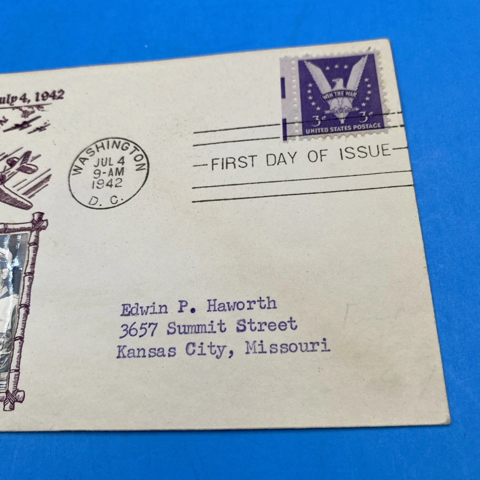 1942 “Win The War” FDC – Gen. MacArthur Cachet, Pacific Theater Map, July 4 - Image 3