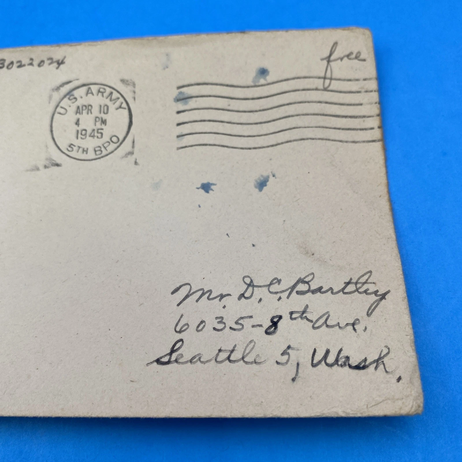 WWII 1945 U.S. Army 5th BPO Free Mail Cover—Uncle Sam 'Unconditional Surrender' - Image 3