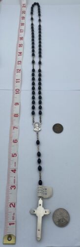 Vtg Black Acrylic Unbreakable Chain Cherub Crucifix Rosary Italy Christianity - Image 5