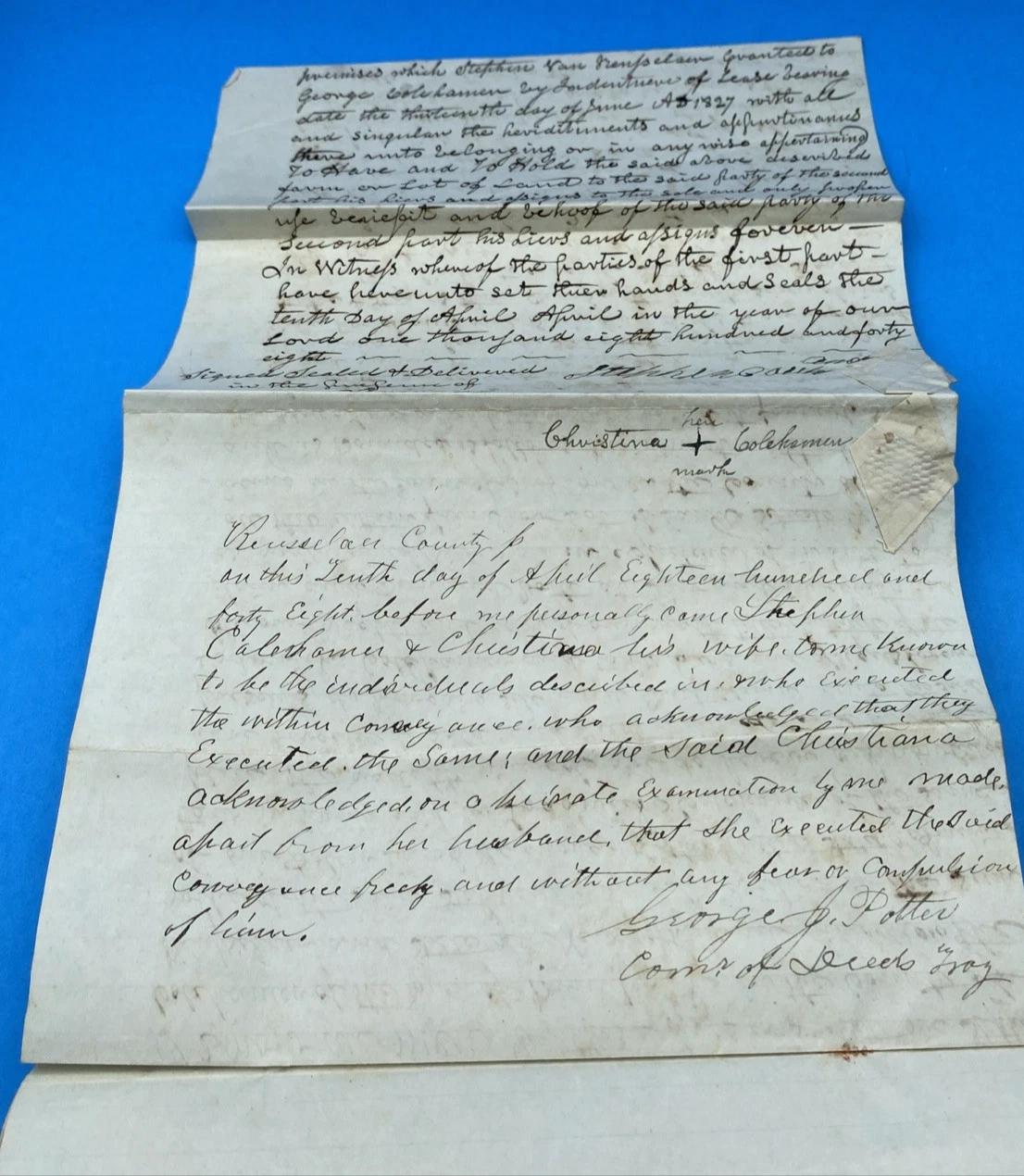 1848 Dutchess County NY Quitclaim Land Deed Stephen Christina Lodowick Colehamer - Image 4