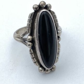 Vintage Sterling Silver Long Oval Black Onyx Ring 5.9 Grams