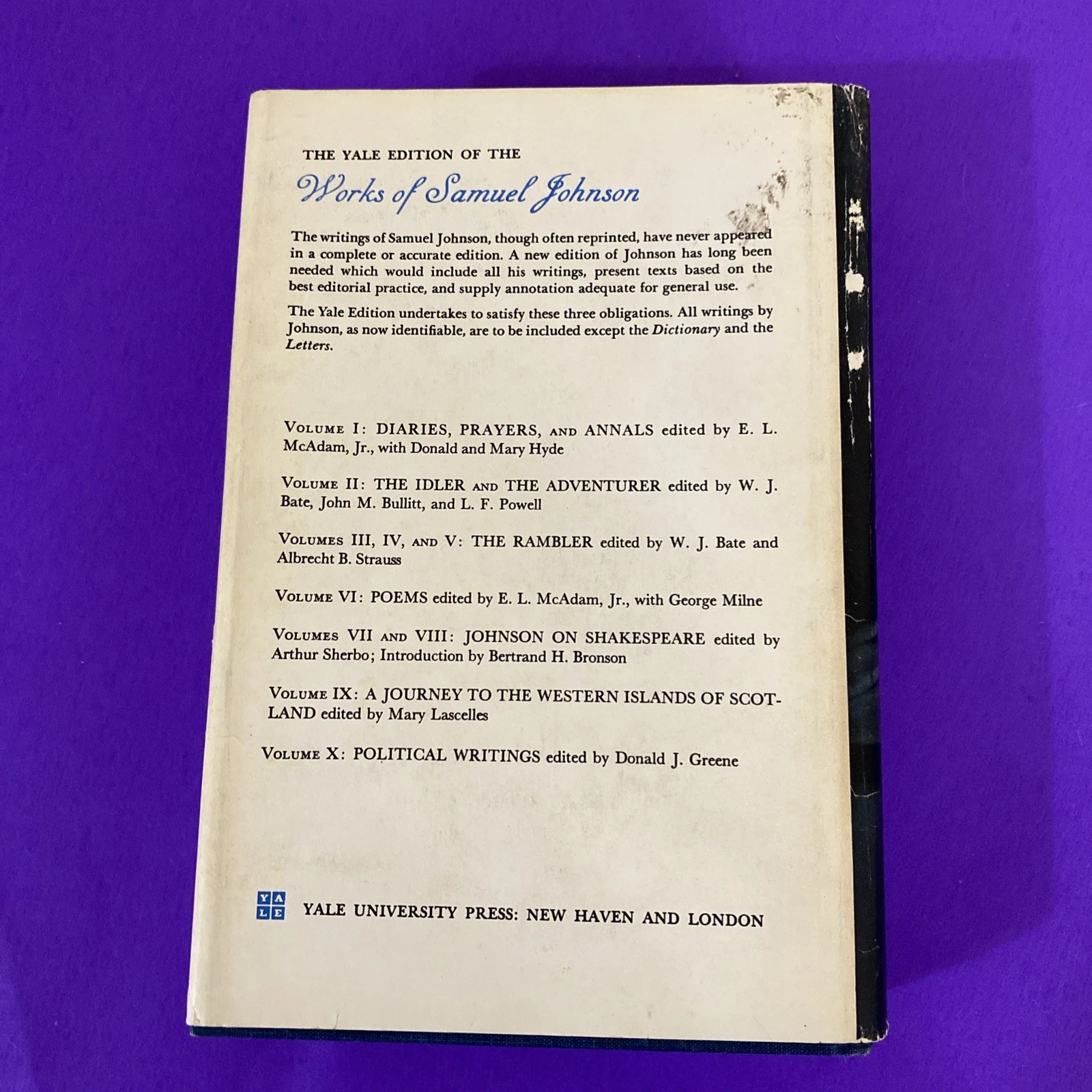Yale Samuel Johnson Political Writings Vol 10 HC DJ 1977 Private Owner - Image 12