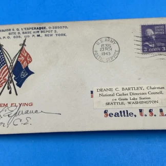 1945 APO 635 BAD-2 Warton WWII Patriotic Cover Keep ’Em Flying 3¢ Prexie Bartley