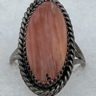 V Marked Orange Spiny Oyster Southwestern Navajo Sterling Silver Ring Size 6.5