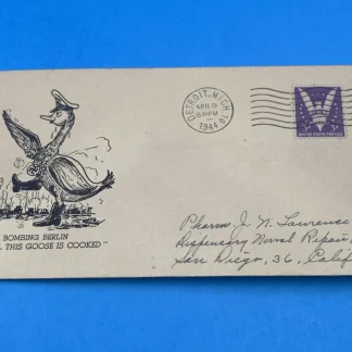 1944 WWII Patriotic Cover 'Keep Bombing Berlin' A & K No.3 Detroit to Naval Base