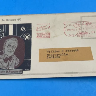 1945 FDR Memorial Cover by Runge, 1½¢ Meter, Cleveland, Ohio APR 14, scarce WWII