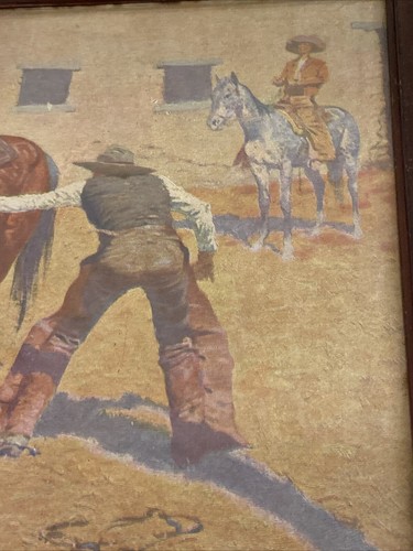 1st Edition, Remington 'His First Lesson' Original 1908 Chromo Lithograph Cowboy - Image 5