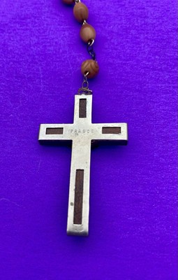 Vintage Wood Coco Veritable Rosary, FRANCE, Virgin Mary & Child Christianity 20" - Image 12