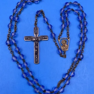 Vintage Beautiful Blue Givre Faceted Glass Rosary, Jesus, Christianity, 20.5”