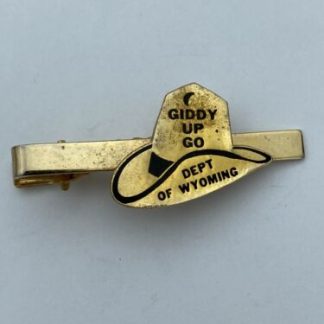 Vintage Giddy Up Go - Dept Of Wyoming - Tie Clip - Gold Toned Cowboy Hat Western