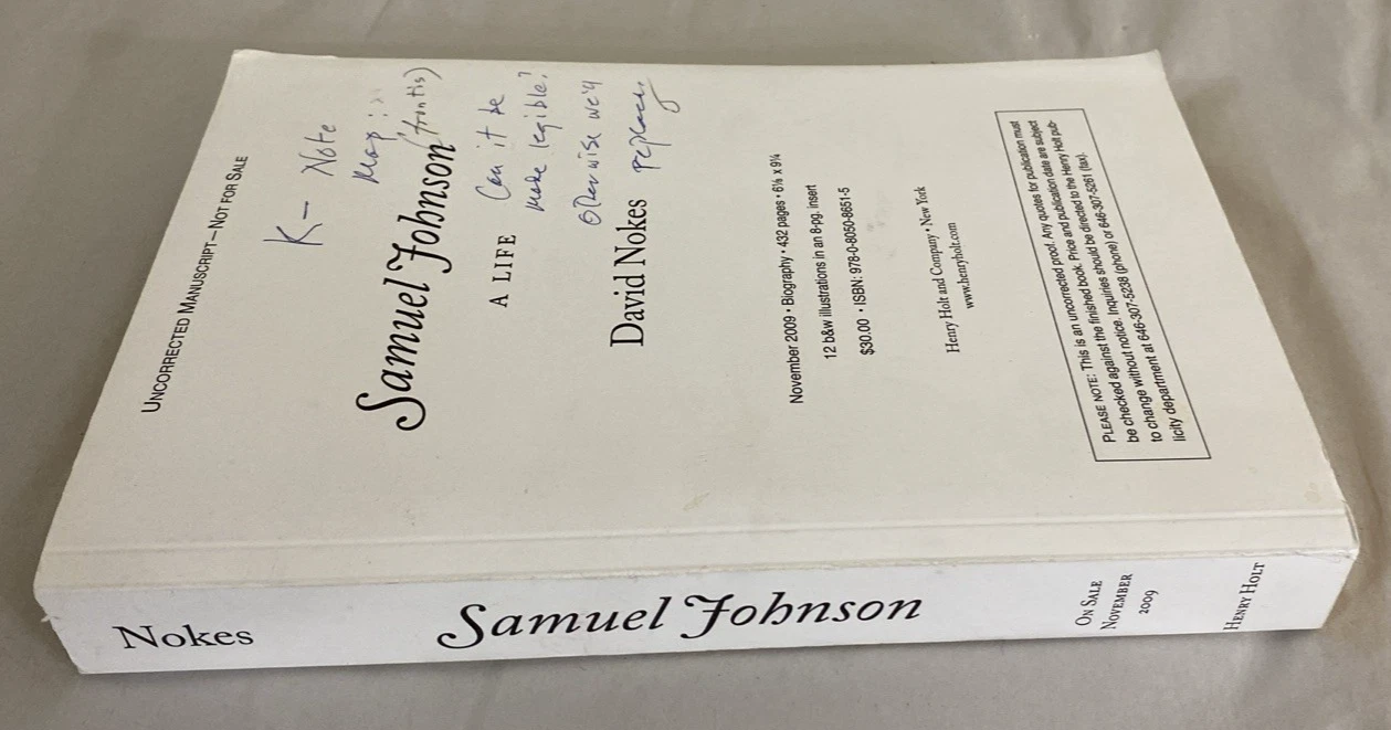 Samuel Johnson A Life David Nokes Uncorrected Proof ARC w Editorial Notes 2010 - Image 10