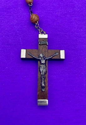Vintage Wood Coco Veritable Rosary, FRANCE, Virgin Mary & Child Christianity 20" - Image 11