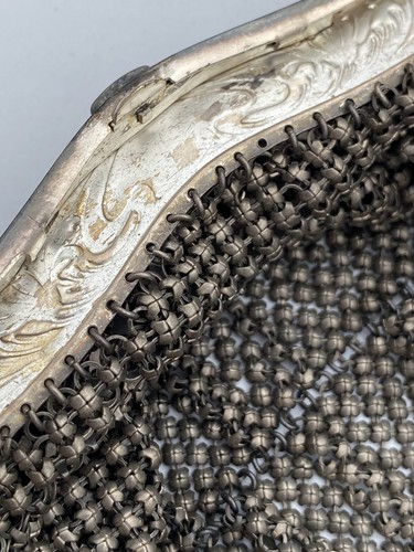 Antique Victorian Art Nouveau, German Silver, Mesh Chainmail Purse Needs Repair - Image 11