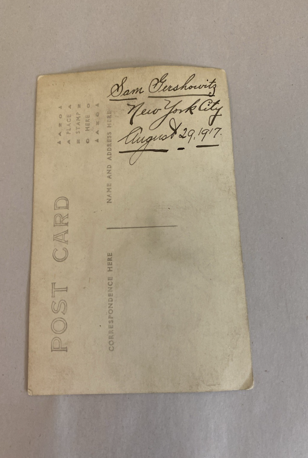 RPPC 1917 NYC Boater Hat Man – Sam Gershowitz, Cigar Store, Nucky Vibe - Image 2