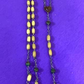 Vintage Irish Horn Style Catholic Rosary Heart Center Crucifix Green Beads