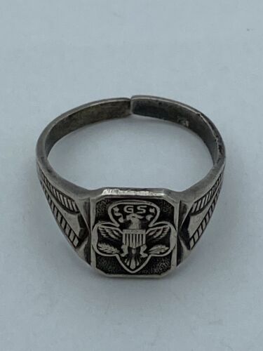 Vintage 1950s Girl Scout Ring Sterling Silver band - Size adjustable - Image 2