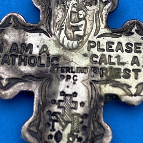 Vintage Catholic PPC Sterling Silver 4 Way Protection Cross Religious Medal - Image 4