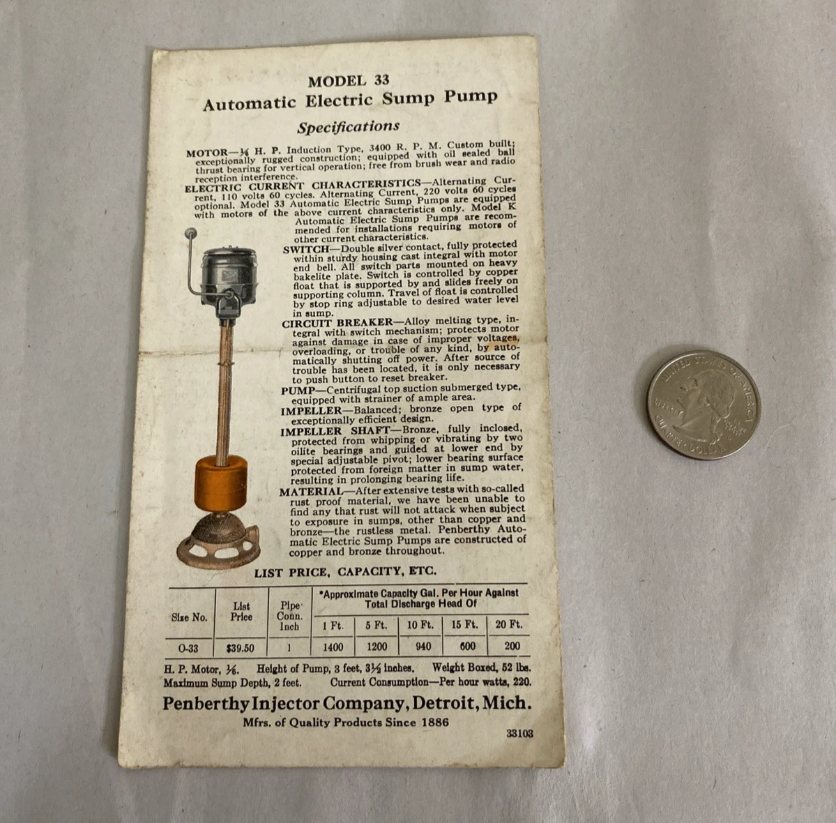 c.1930s Penberthy Automatic Cellar Drainers & Electric Sump Pumps brochure flyer - Image 5