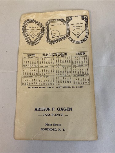 1953 Brooklyn Dodgers / New York Yankees / New York Giants Schedule