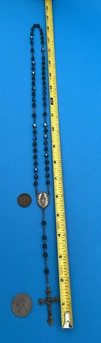Vintage Peacock Green/Blue AB Faceted Glass Rosary, St Jude, Italy, Christianity - Image 3