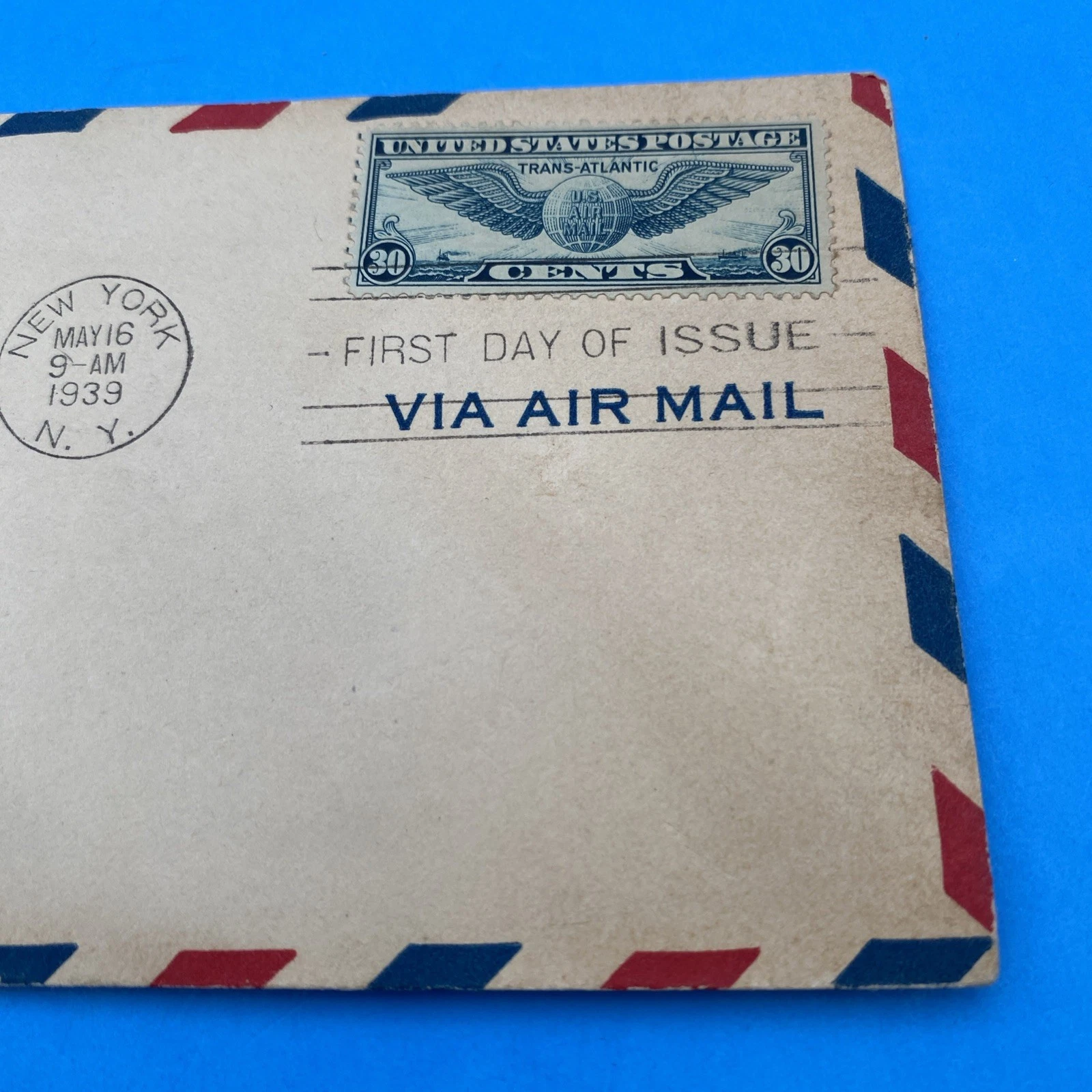 1939 Trans-Atlantic Airmail FDC C24 Winged Globe NY First Day Harry Simon Cachet - Image 3