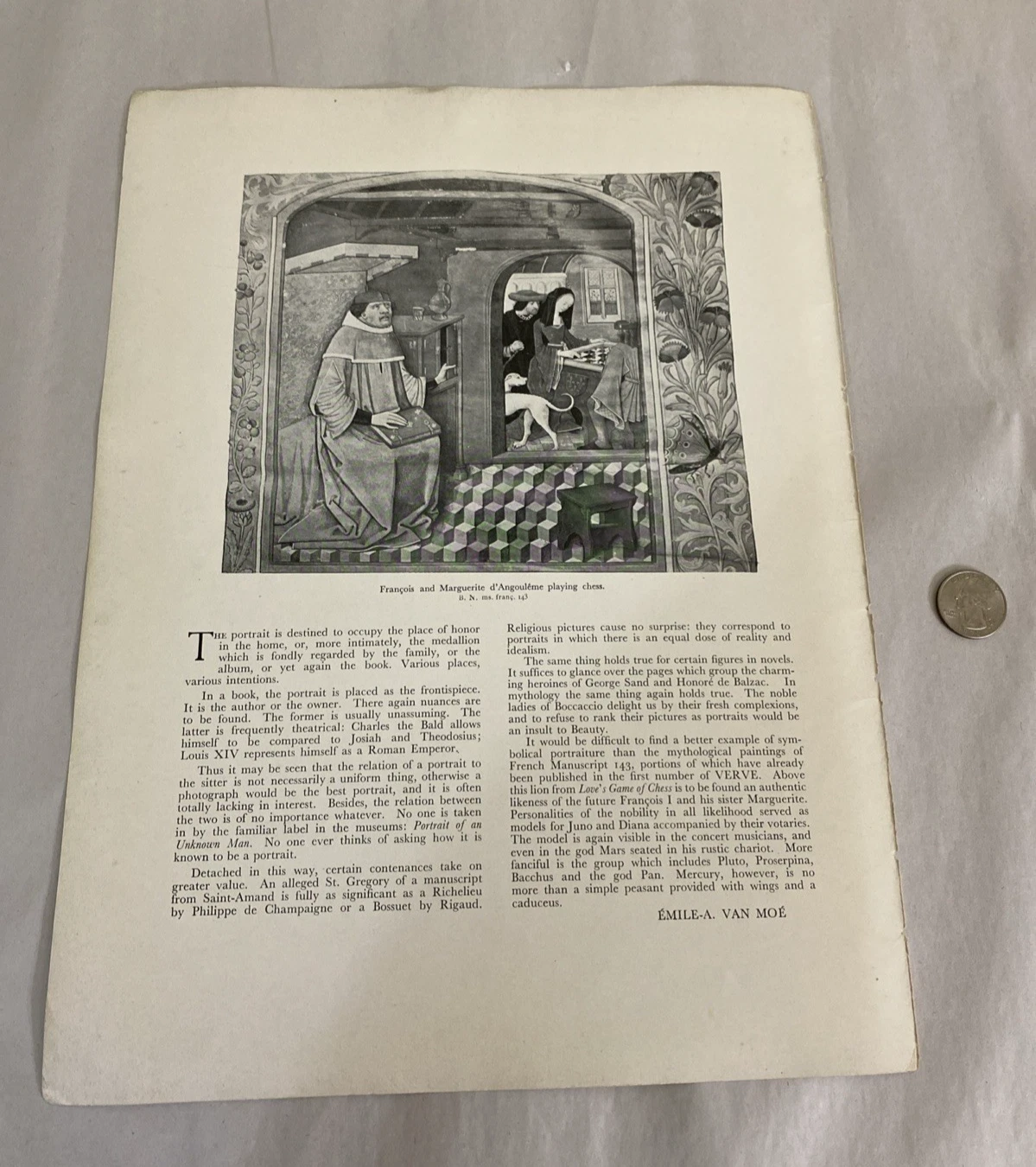1939 Verve Montaigne Port. (School of Corneille de Lyon) color plate + essay 2pp - Image 5