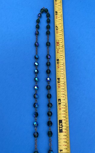 Vintage Peacock Green/Blue AB Faceted Glass Rosary, St Jude, Italy, Christianity - Image 7