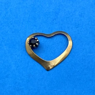 14K Gold Open Heart Charm Pendant Opaque Black Stone Minimalist Dainty Tiny 0.2g