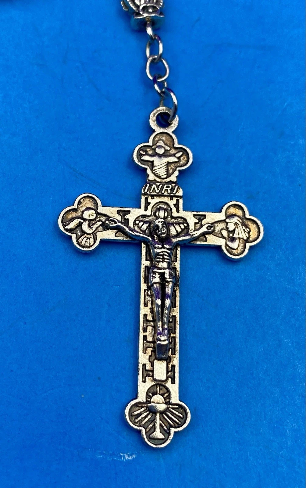 Vintage Black Round Glass Bead Rosary, Virgin Mary, Italy, Christianity 21.5” - Image 10