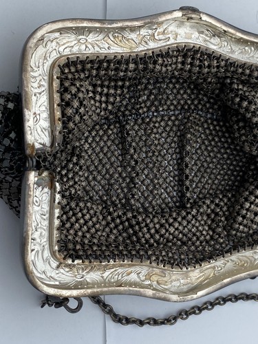 Antique Victorian Art Nouveau, German Silver, Mesh Chainmail Purse Needs Repair - Image 12