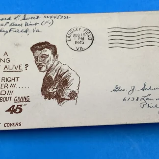 V-J Day 8/15/1945 Langley Field AAF Coz-Art Blood Donor Patriotic Cover Free WW2