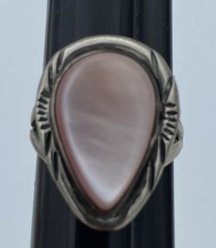 Navajo Nakai Sterling Silver & Pink Mother of Pearl Statement Ring Size 7 - Image 5