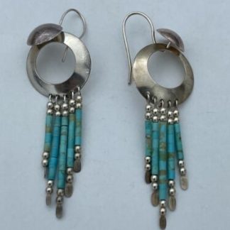 Vintage Western Sterling Turquoise Quill Dangle Earrings
