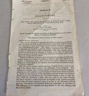 1840 Senate Memorial by Hiram Powers Urging Duty-Free Art for U.S. Artists