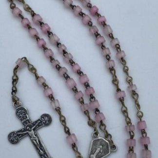 Vintage Pink Glass Petite Rosary, Virgin Mary, Italy, Christianity Religious