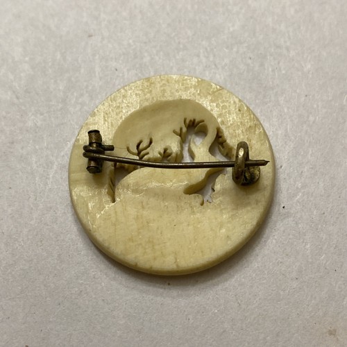 Antique Circular Hand Carved Deer Antler Stag Brooch - Image 2