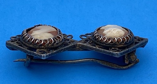 Unique Silver Filigree Antique Double Cameo Brooch/Pin Italy - Image 5