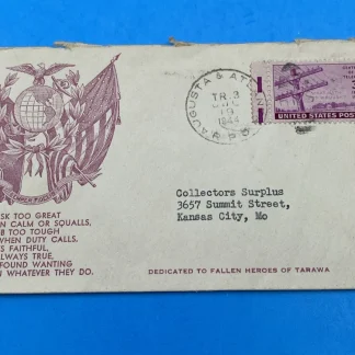 1944 RPO Augusta-Atlanta USMC Tarawa cachet cover, Scott 924, Scott Nixon return