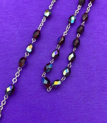 Vtg Claudio Cipolletti Red Aurora Borealis Crystal Faceted Glass Rosary, ITALY - Image 10