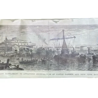 1869 Appletons' Journal Engraving: Castle Garden & New York Bay by Fenn