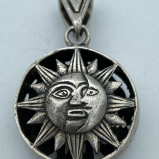 Unique Two Sided Silver Crescent Moon & Sun Faces Multi-Stone Celestial Pendant