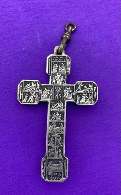 Via Crucis Crucifix Pendant, Wood Inlay Silver Tone, ITALY, Christianity, Jesus - Image 12