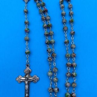 Vtg CREED Our Lady Lourdes Multi Colored Speckled Glass Bead Rosary Catholic