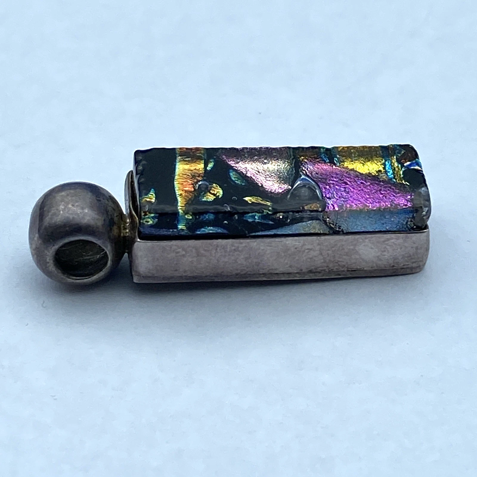 Vintage Mexico 925 Sterling Silver Dichroic Glass Abstract Artisan Pendant 12.2g - Image 5