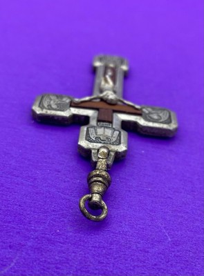 Via Crucis Crucifix Pendant, Wood Inlay Silver Tone, ITALY, Christianity, Jesus - Image 7